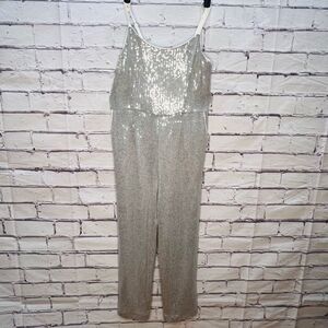 Anthropologie Womens Silver Gray Ett:twa Claudette Sequin Jumpsuit Size 0